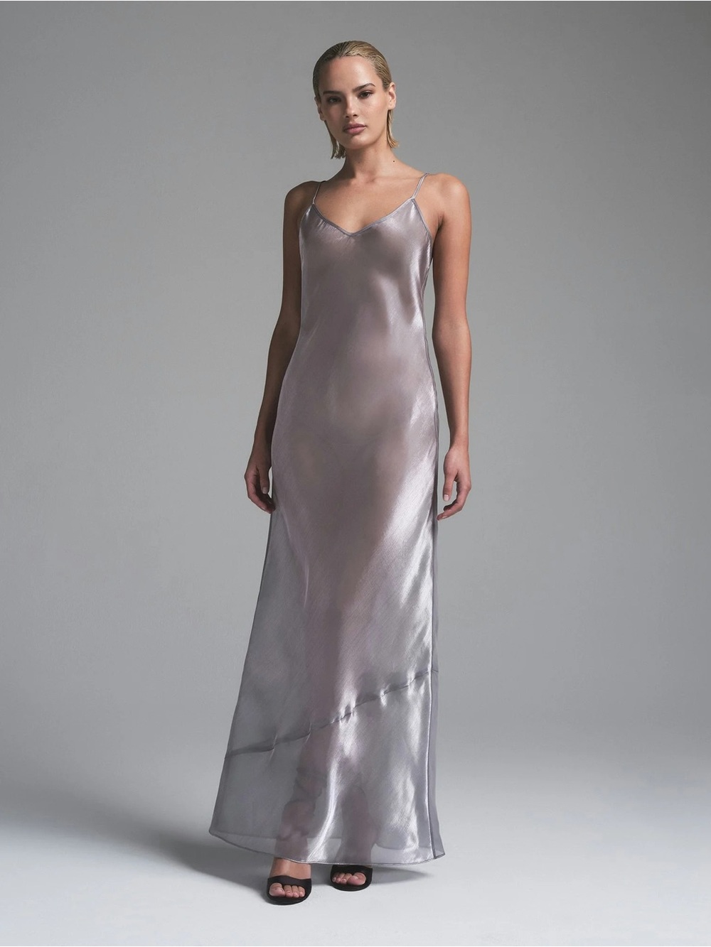 SKIMS liquid organza mirror Silver Slip Maxi Dress